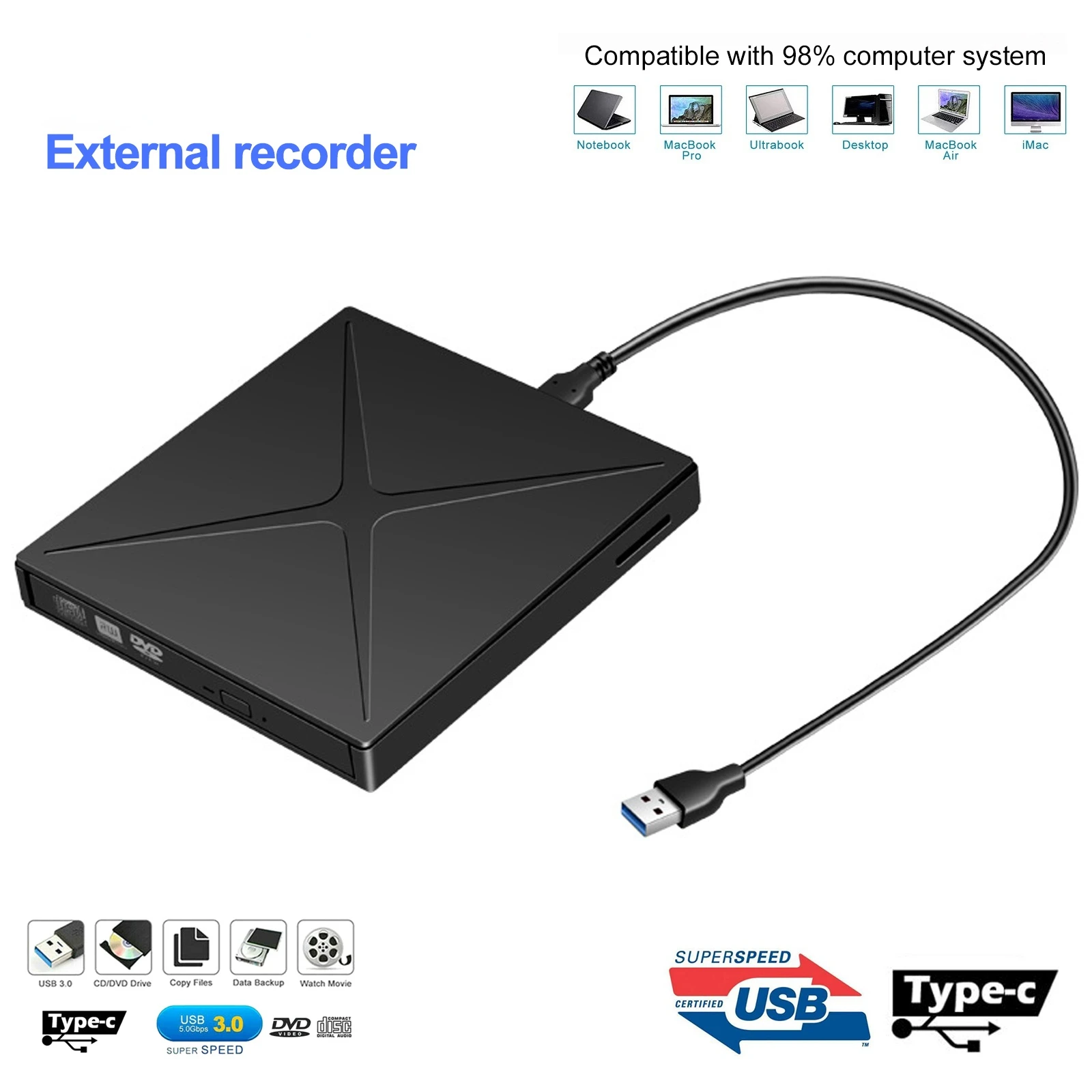 Внешний DVD-привод USB 3,0/Type-C, оптический привод, портативный DVD RW CD-привод, устройство для чтения SD-карт, для Mac OS, ноутбуков, Windows, ПК
Внешний DVD-привод USB 3,0/Type-C, оптический привод, портативный DVD RW CD-привод, устройство для чтения SD-карт, для Mac OS, ноутбуков, Windows, ПК