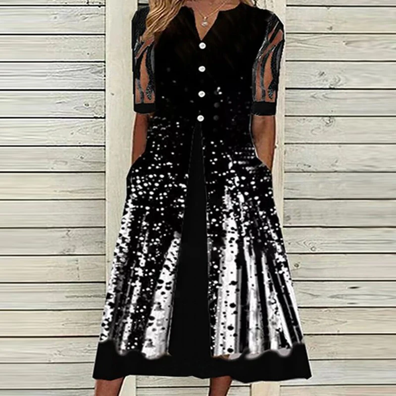 Spring V Neck Button Mesh Boho Dress Women Sexy Embroidery Lace Party Dress Summer Sheer Sleeve Pocket A-Line Beach Dresses
Spring V Neck Button Mesh Boho Dress Women Sexy Embroidery Lace Party Dress Summer Sheer Sleeve Pocket A-Line Beach Dresses