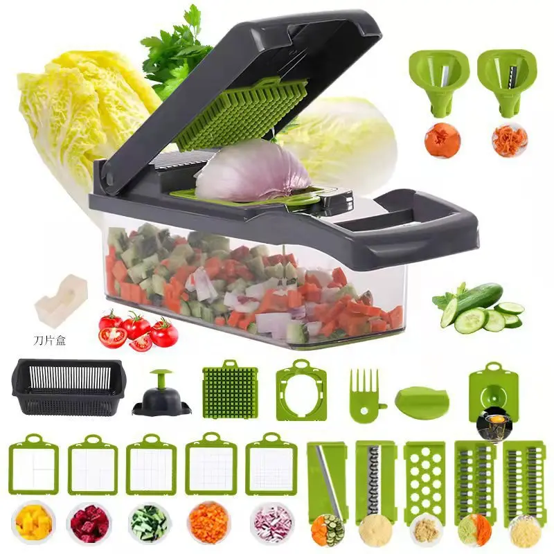 

14 In 1 Multifunctional Vegetable Cutter Slicer With Basket Potato Chopper Carrot Grater Slicers Gadgets Kitchen Accessories