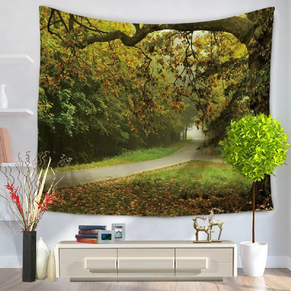 

Green Forest Tapestry Trees Trunk Jungle Sunlight Beautiful Natural Scenery Tapestries Bedroom Living Room Decor Wall Hanging