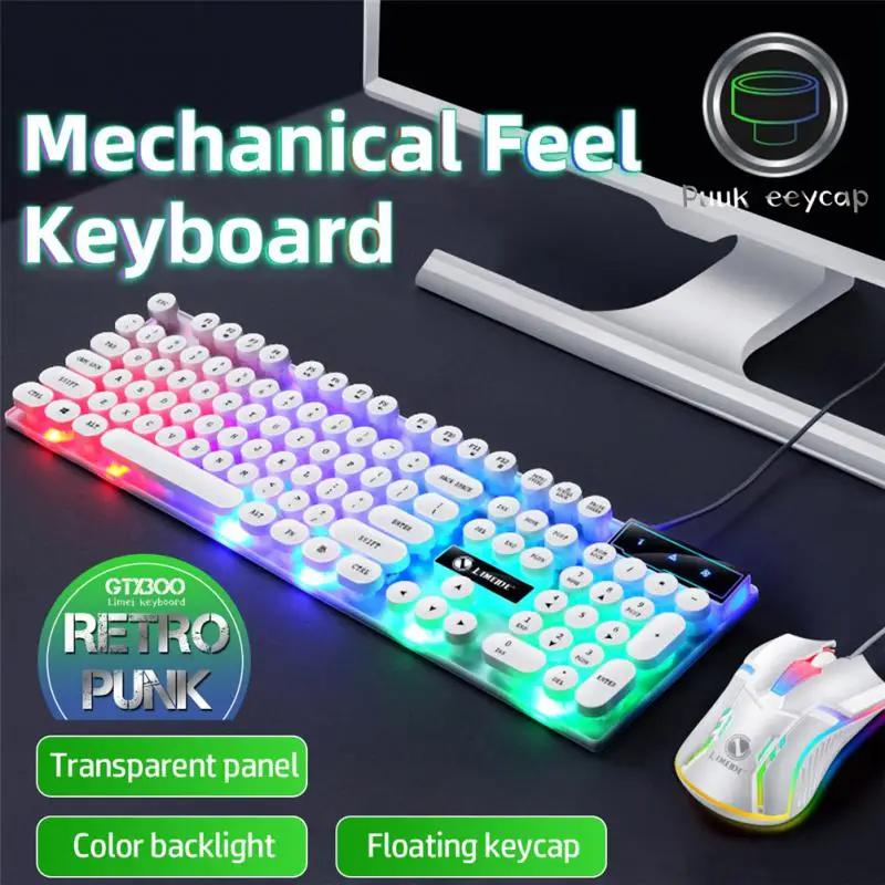 

GTX300 USB Wired Keyboard And Mouse Set 104 Key Color Backlit Game Keyboard And Mouse Set For Laptops Suspended Keycap