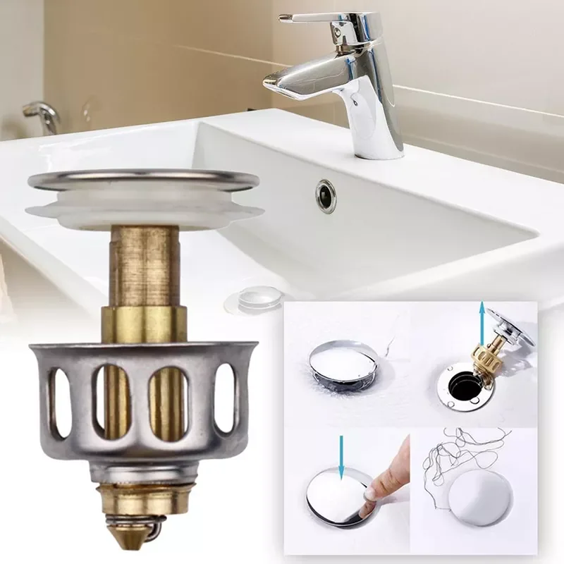 

Universal Wash Basin Bounce Drain Filter Sink Drain Vanity Stopper Bathroom Accessories Bathtub Plug Trap Hair Catcher Dropship