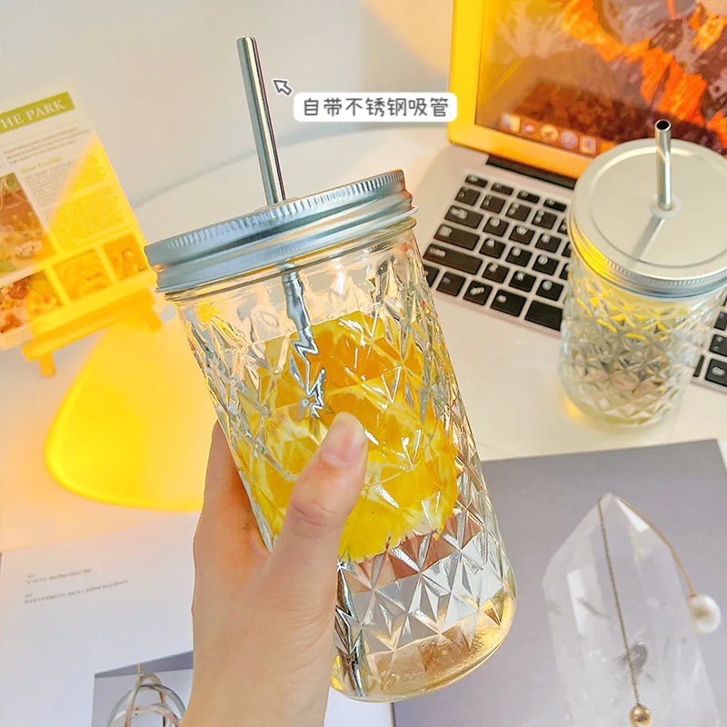 Juice Mason Cup With Straw Transparent Coffee Glass Cups Women's Large-capacity Drinking Straw Cups Ins Home Summer Cups
Juice Mason Cup With Straw Transparent Coffee Glass Cups Women's Large-capacity Drinking Straw Cups Ins Home Summer Cups