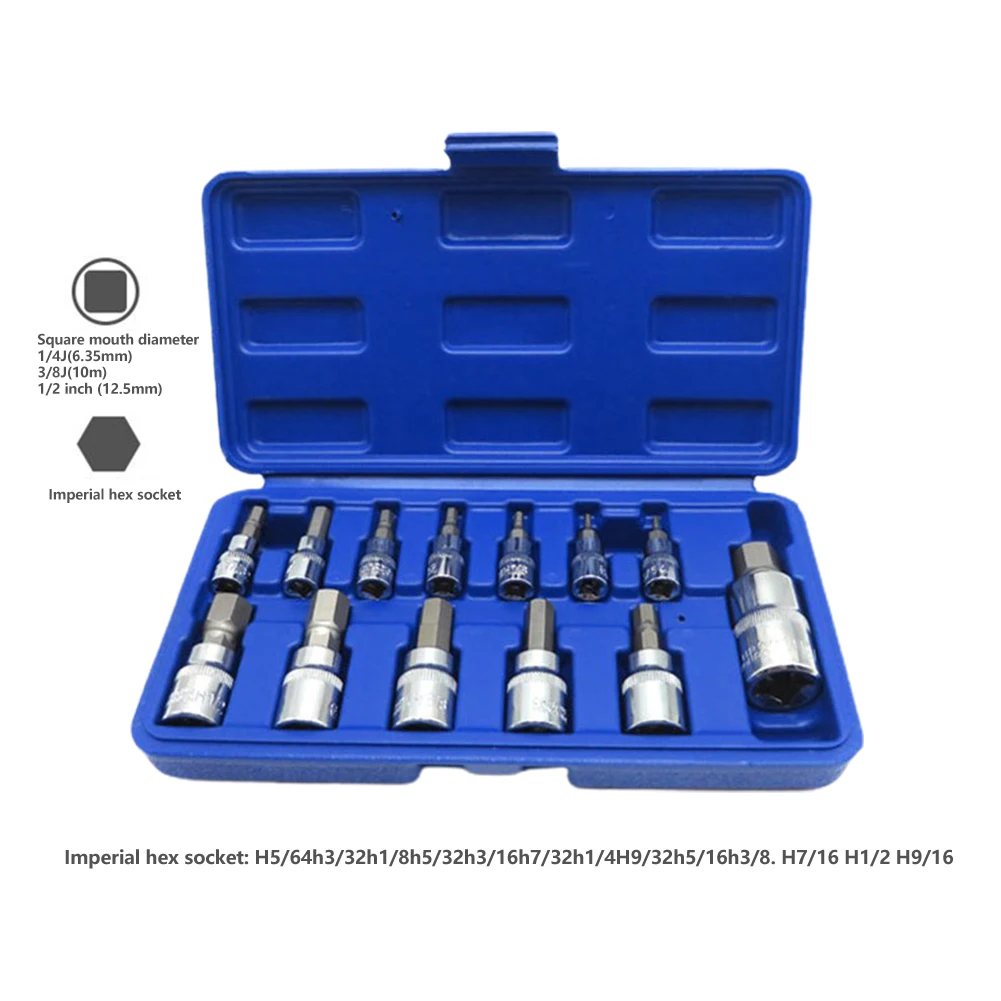 

13 Pcs Socket Bit Holder Set 1/4'' 3/8'' 1/2'' Driver Ratchet Wrench Socket Bolt Remover Tool For Car Repairing Hand Tools