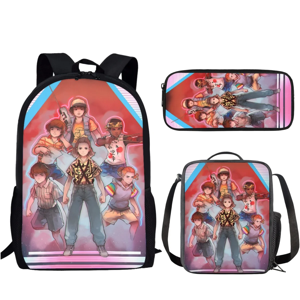 

Набор из 3 школьных сумок с рисунком странных вещей, модный рюкзак для книг для мальчиков и девочек-подростков, вместительные школьные ранцы