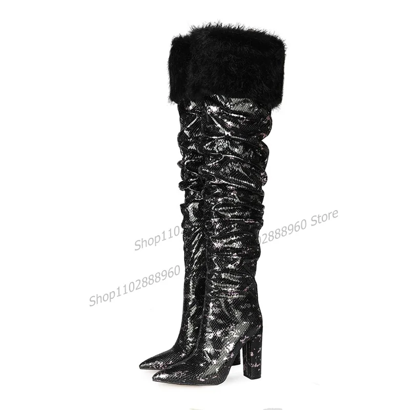 Knee High Pleated Fur Decor Boots Chunky High Heel Shoes For Women Slip-On Pointed Toe 2023 Fashionable Zapatos Para Mujere
Knee High Pleated Fur Decor Boots Chunky High Heel Shoes For Women Slip-On Pointed Toe 2023 Fashionable Zapatos Para Mujere