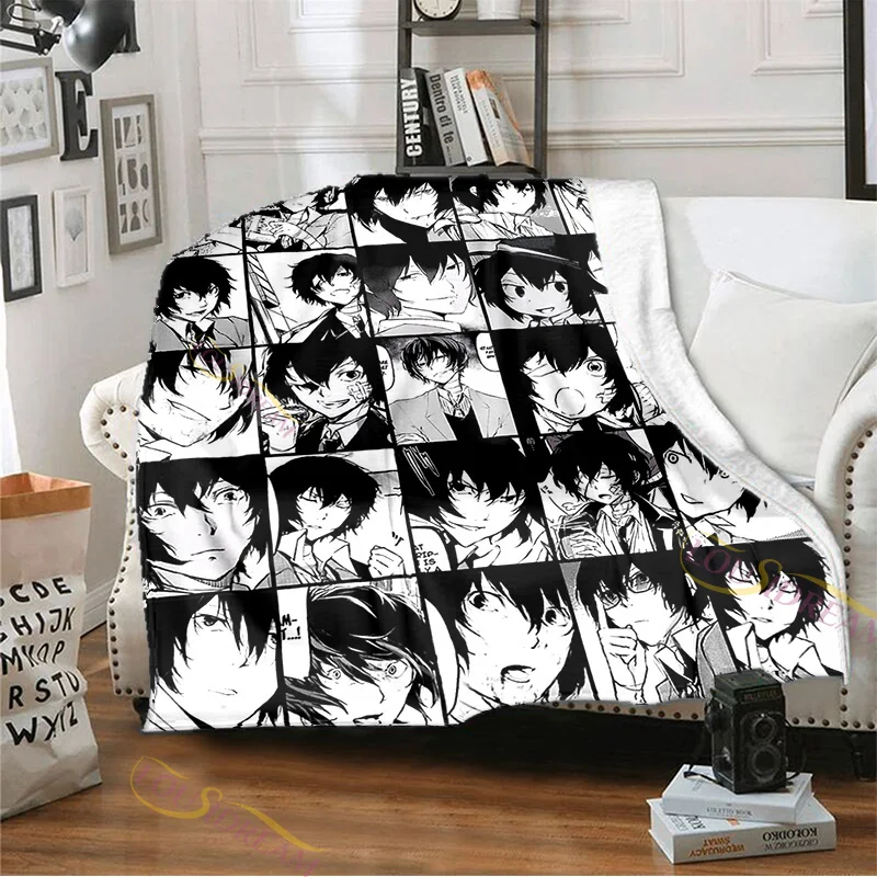 

Manga Collage Dazai Osamu Anime Flannel Blankets Cartoon Print Sheet Sofa Throw Bedspread Children's Siesta Leisure Coverings