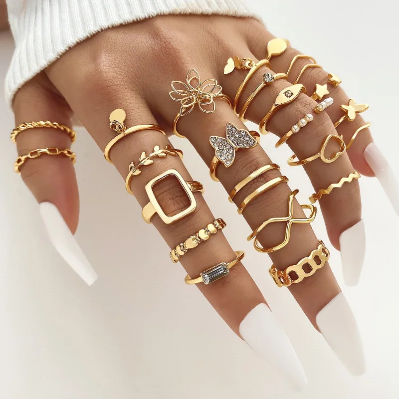 22PCS/SET Vintage Zircon Butterfly Heart Knuckle Rings Set For Women Men Hollow Flower Leaf Chain Geometric Rings Trendy Jewelry
22PCS/SET Vintage Zircon Butterfly Heart Knuckle Rings Set For Women Men Hollow Flower Leaf Chain Geometric Rings Trendy Jewelry