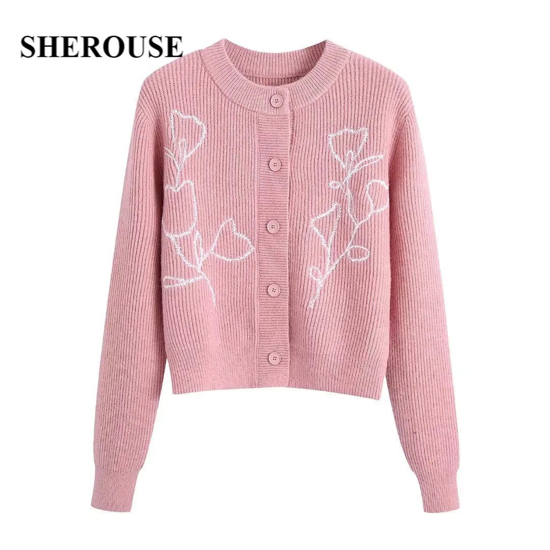 Sherouse Women Fashion Knit Cardigan with Floral Embroidery Round Neck Long Sleeves Chic Lady Woman Casual Knitted Jacket
Sherouse Women Fashion Knit Cardigan with Floral Embroidery Round Neck Long Sleeves Chic Lady Woman Casual Knitted Jacket