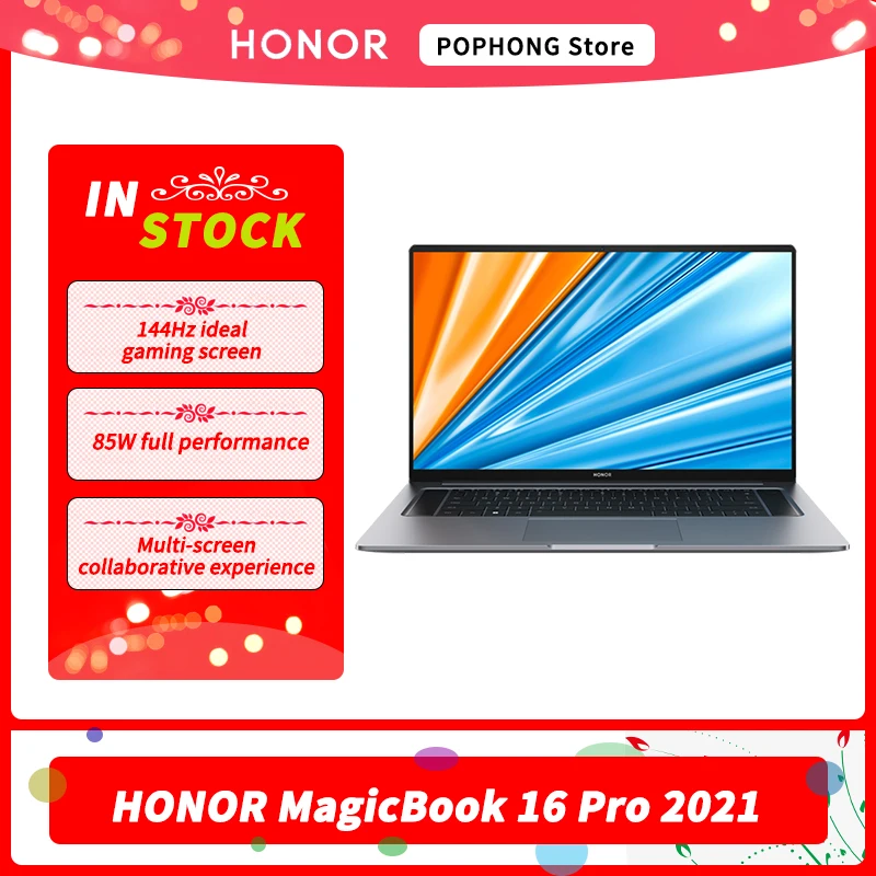 

HONOR MagicBook 16 Pro 2021 Edition 16,1 ''144Hz AMD Ryzen R7-5800H Octa Core GTX1650/RTX3050 16GB DDR4 512GB SSD Windows 10 Pro