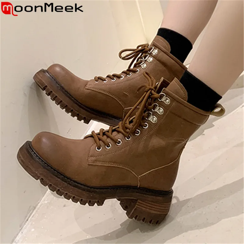 MoonMeek 2023 New Genuine Leather Ankle Boots Platform Cross Tied Winter Boots Ladies Thick High Heels Dress Shoes
MoonMeek 2023 New Genuine Leather Ankle Boots Platform Cross Tied Winter Boots Ladies Thick High Heels Dress Shoes