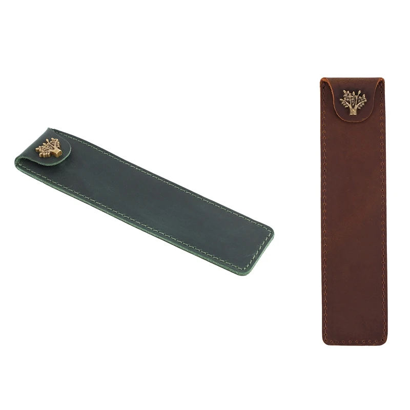 2 Pcs Genuine Leather Pen Pouch Holder Pencil Bag With Snap Button For Rollerball Fountain Ballpoint Pen, Green & Brown
2 Pcs Genuine Leather Pen Pouch Holder Pencil Bag With Snap Button For Rollerball Fountain Ballpoint Pen, Green & Brown