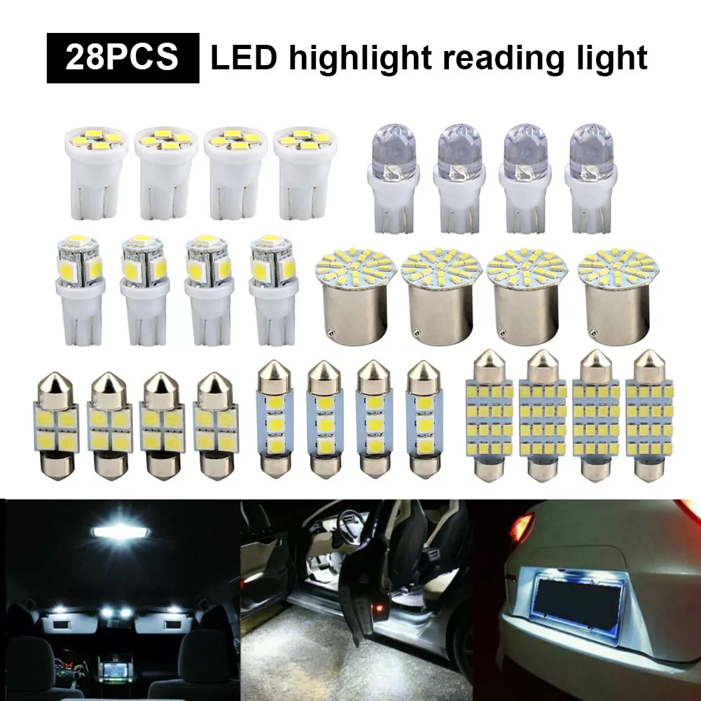 28Pcs 6000K 10W Auto Car Interior LED Light Dome License Plate Mixed Lamp Interior Dome Light Trunk Lamp Parking Bulbs Set
28Pcs 6000K 10W Auto Car Interior LED Light Dome License Plate Mixed Lamp Interior Dome Light Trunk Lamp Parking Bulbs Set