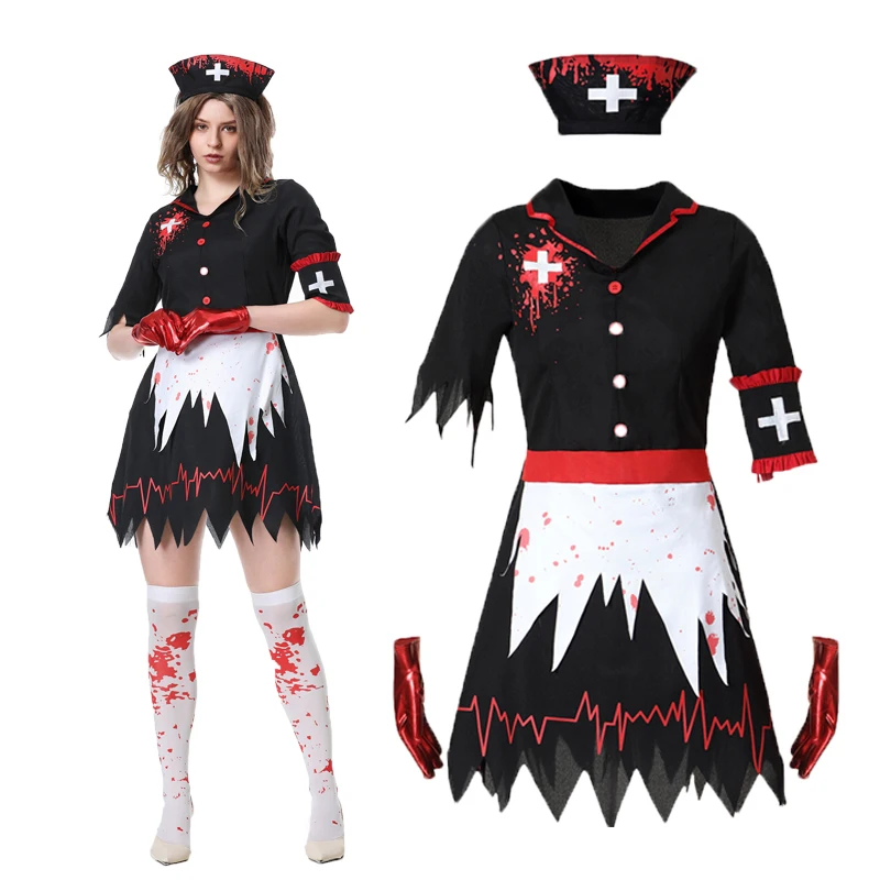 Vampires Zombie Bloody Nurse Cosplay Costume Adult Women Uniform Horror Girl Dress Fancy Clothing Halloween Carnival Party
Vampires Zombie Bloody Nurse Cosplay Costume Adult Women Uniform Horror Girl Dress Fancy Clothing Halloween Carnival Party