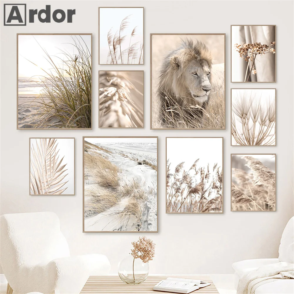 

Dandelion Reed Beach Grass Palm Lion Animal Wall Art Canvas Painting Nordic Poster And Print Wall Picture Living Room Home Decor