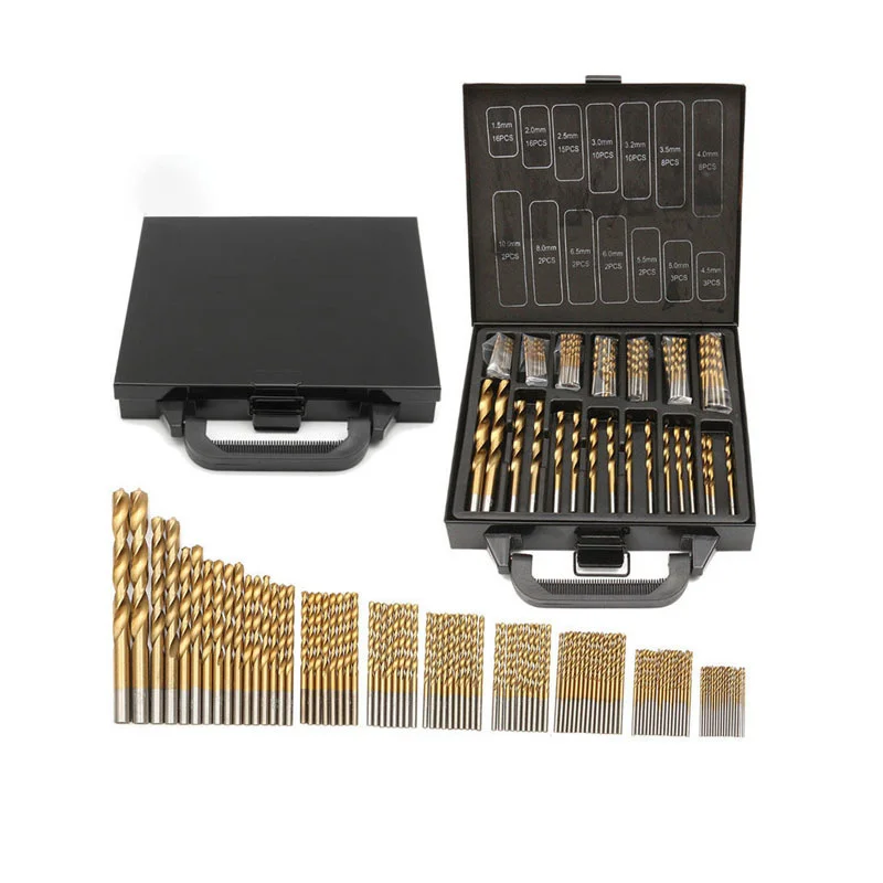 

99pcs High Quality 1.5-10mm Titanium Coated HSS Twist Drill Bits Set And Case Plastic Wood Metal Drilling Tool Kit Box