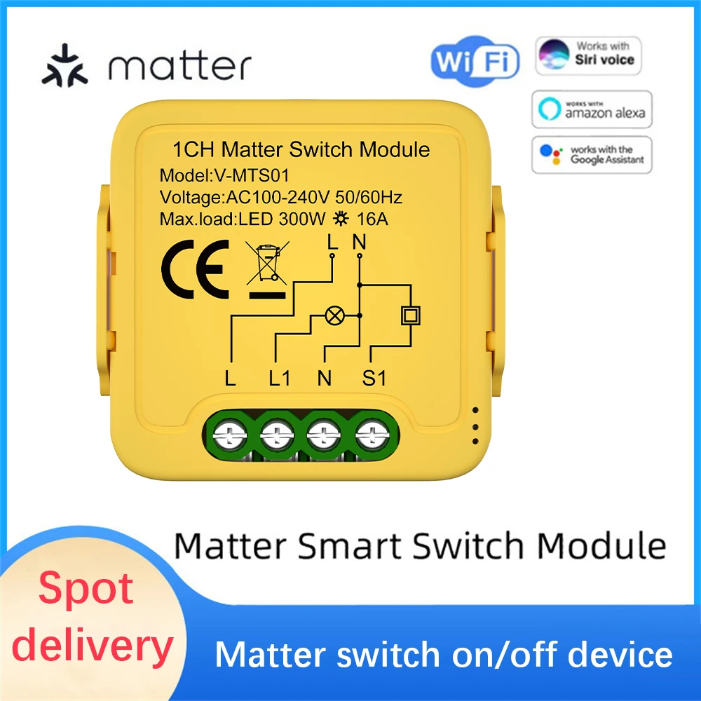 

Matter 16A WiFi Smart Switch Module Relay 1 Gang Compatible Homekit Smartthings APP Control Work With HomeKit Alexa Google Home