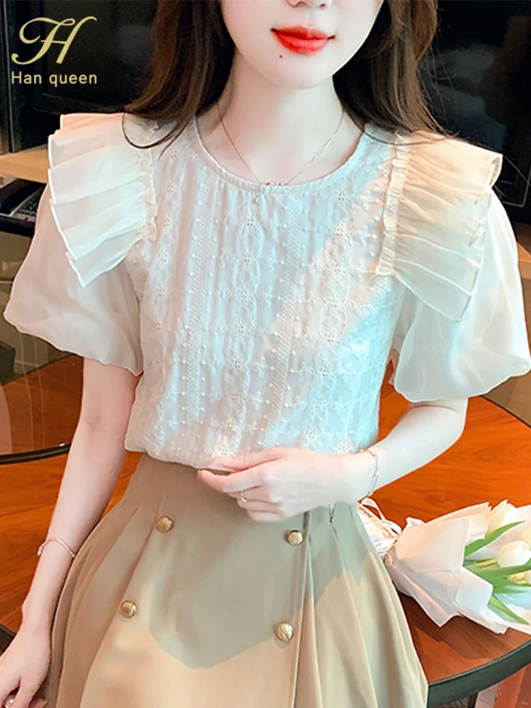 H Han Queen Summer Blusas Simple Ruffles Puff Sleeve Office Chiffon Blouse Female Shirt Casual Tops Korean Loose Blouses Women
H Han Queen Summer Blusas Simple Ruffles Puff Sleeve Office Chiffon Blouse Female Shirt Casual Tops Korean Loose Blouses Women