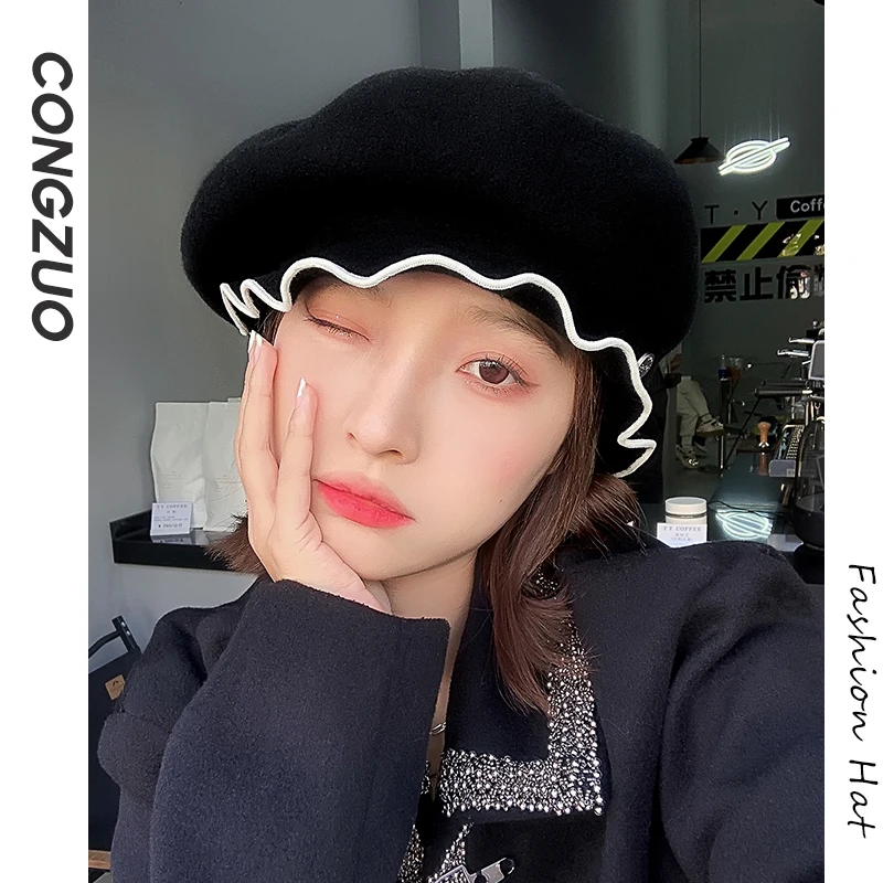 French Wave Brimmed Beret Premium Wool Women's Hats Warm In Autumn and Winter Vintage Elegant Jellyfish Painter Cap Boina Mujer
French Wave Brimmed Beret Premium Wool Women's Hats Warm In Autumn and Winter Vintage Elegant Jellyfish Painter Cap Boina Mujer