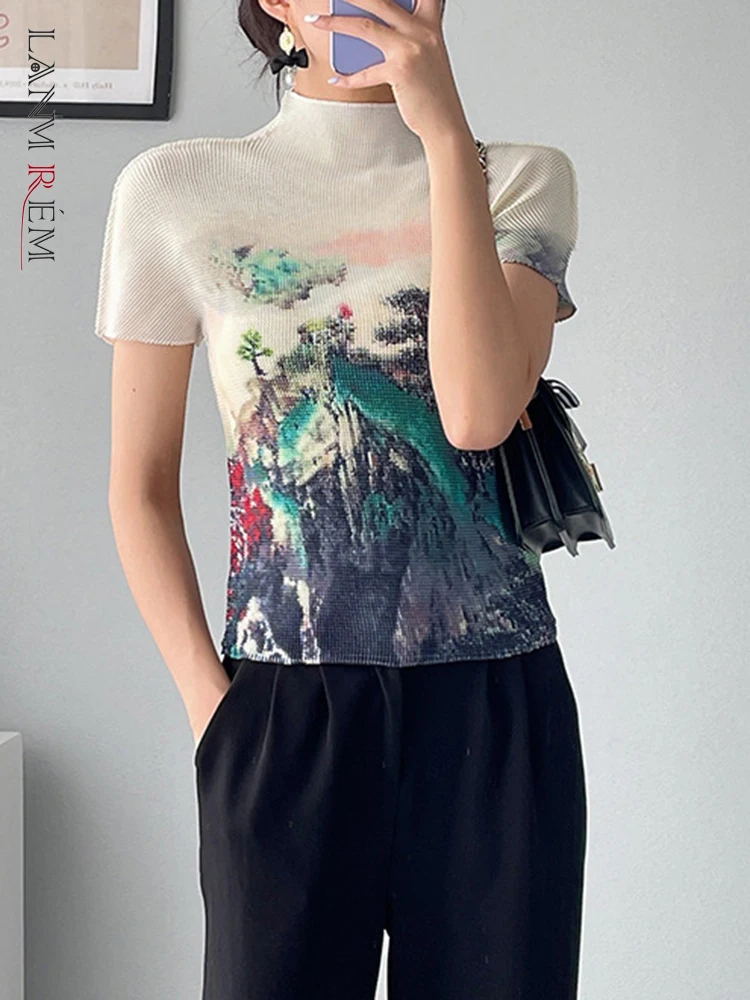 LANMREM Short Sleeve Pleated T-shirts For Women Slim Fit Turtleneck Natural Scenery Print Lady Elegant Top Clothes 2R5220
LANMREM Short Sleeve Pleated T-shirts For Women Slim Fit Turtleneck Natural Scenery Print Lady Elegant Top Clothes 2R5220