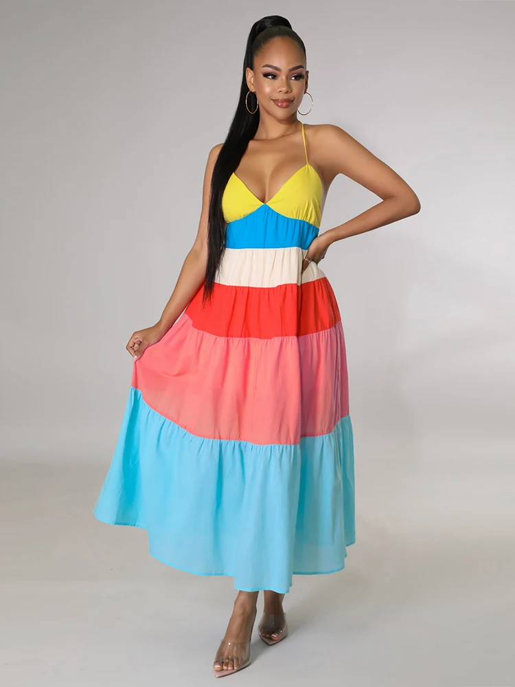 Summer Color Block Draped Women's Dress Spaghetti Strap Sleeveless Empire Waist Ankle Length Dresses Elegant Vestidos for Female
Summer Color Block Draped Women's Dress Spaghetti Strap Sleeveless Empire Waist Ankle Length Dresses Elegant Vestidos for Female