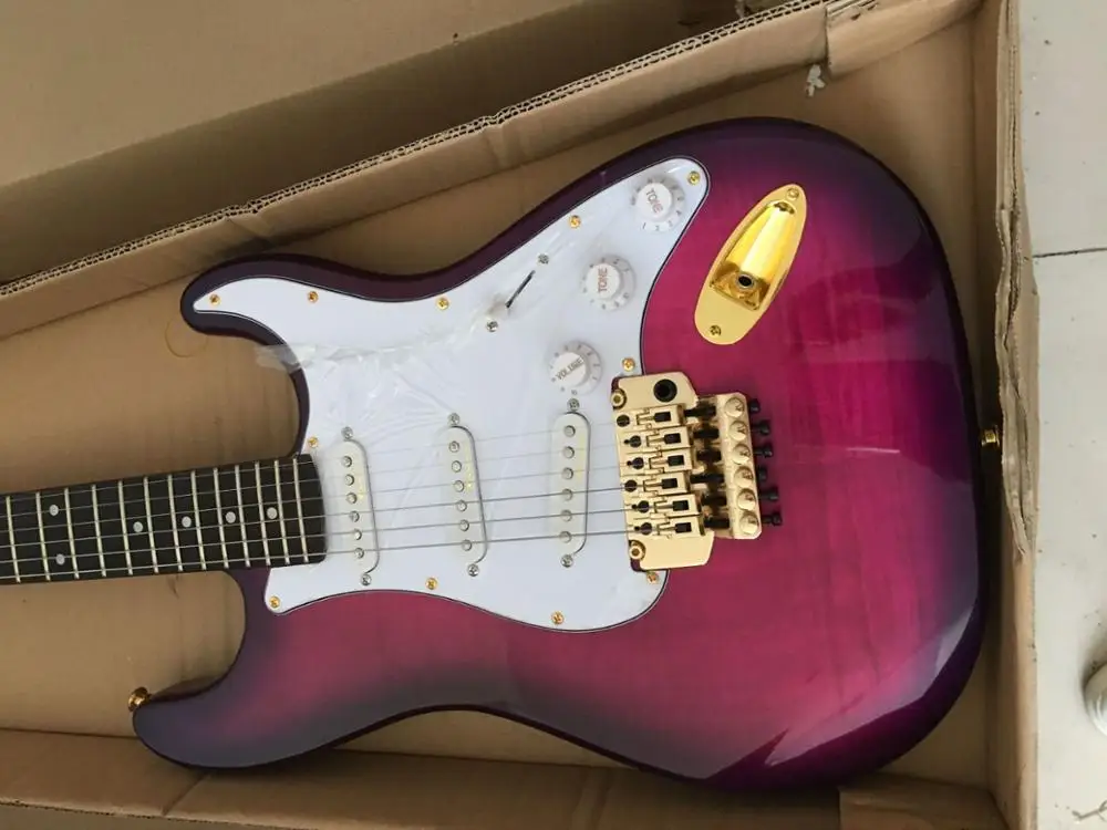 

free shipping factory custom new real photos high quality ST purple Electric Guitar SSS pickup Golden hardware in stock 915