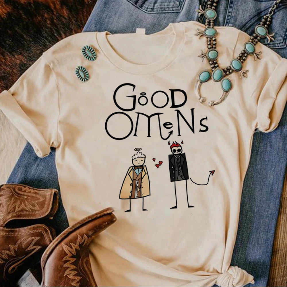 Женская летняя футболка с рисунком аниме Good Omens, дизайнерская футболка в японском стиле 1920-х годов
Женская летняя футболка с рисунком аниме Good Omens, дизайнерская футболка в японском стиле 1920-х годов