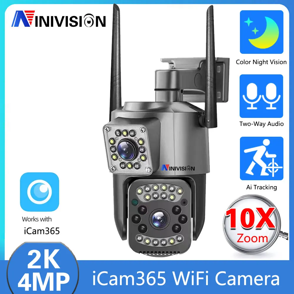 

4MP Dual Lens PTZ Wifi Outdoor Camera Color Night Vision Wireless Home CCTV Security Surveillance Cameras Auto Tracking iCam365