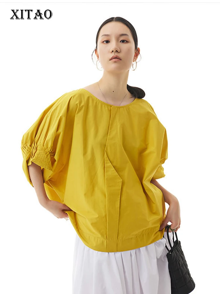 XITAO Fashion Casual T-shirt Loose Simplicity Irregular Pleated Solid Color Splicing Lantern Sleeve Top New All-match WMD4498
XITAO Fashion Casual T-shirt Loose Simplicity Irregular Pleated Solid Color Splicing Lantern Sleeve Top New All-match WMD4498