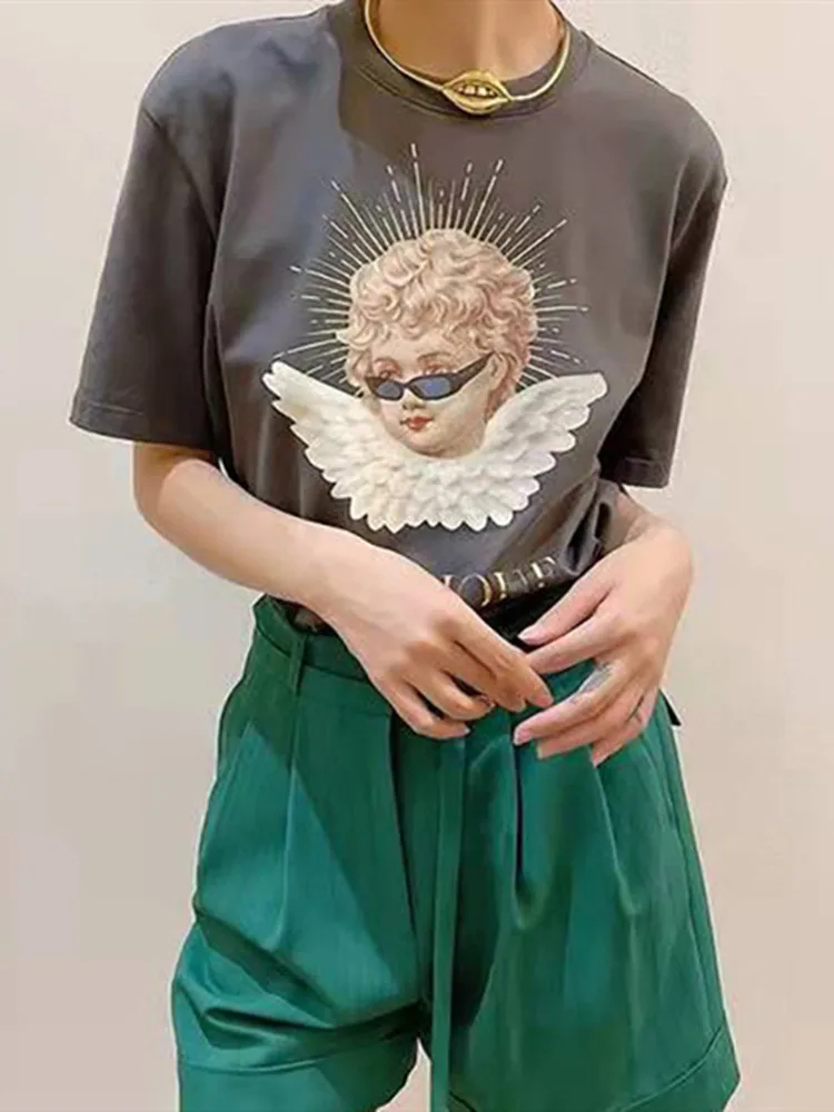 Женская футболка с круглым вырезом и аватаром маленького ангела сезон 2022 Ранняя