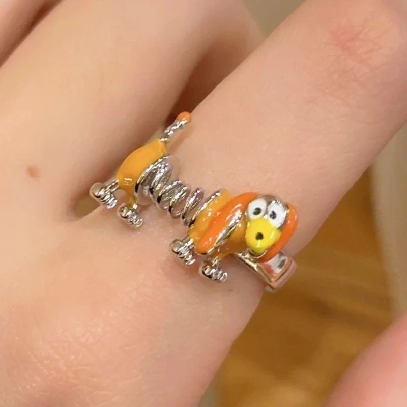 

Slinky Dog Ring Female Niche Design Adjustable Unisex Alloy Electroplating Open Spring Ring Personality Men Fashion Rings