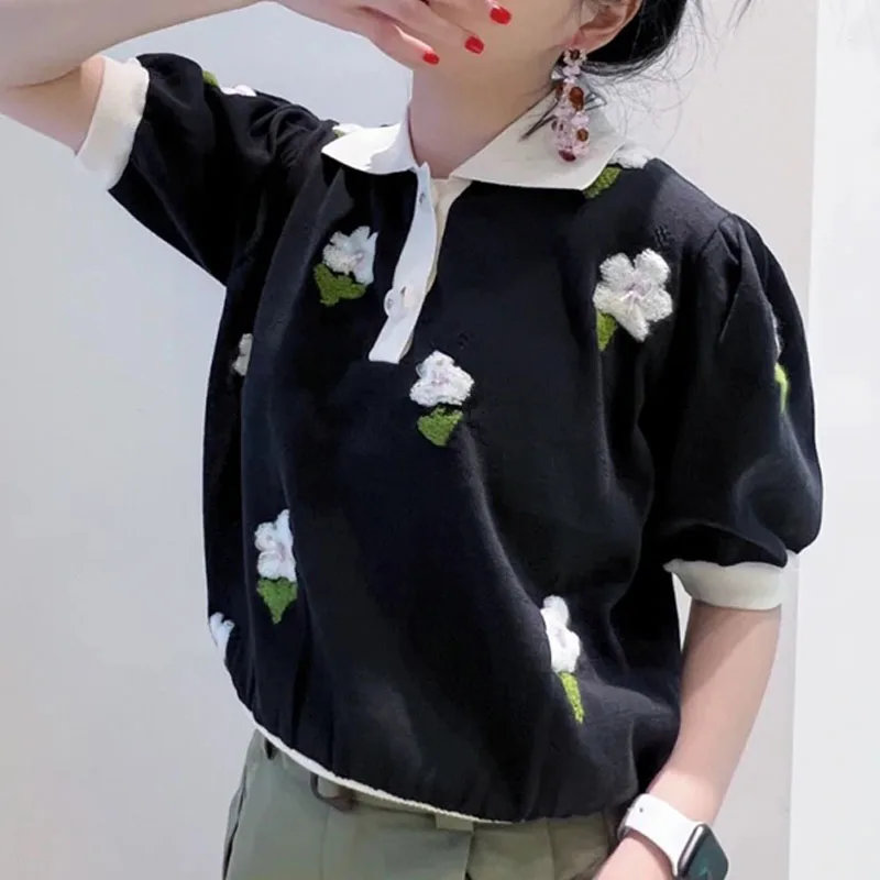 Fashion Jacquard Temperament Round Neck Lapel Button Summer New Women'S Mid-Sleeve Solid Color Comfortable Knitted Sweater
Fashion Jacquard Temperament Round Neck Lapel Button Summer New Women'S Mid-Sleeve Solid Color Comfortable Knitted Sweater