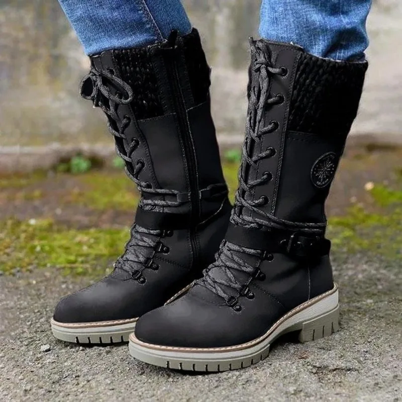 Women's Winter New Side Zipper Lace-up Knitted Mid-tube Boots Low-heeled Round-toe Boot Outdoor Ladies Warm Boots Botas De Mujer
Women's Winter New Side Zipper Lace-up Knitted Mid-tube Boots Low-heeled Round-toe Boot Outdoor Ladies Warm Boots Botas De Mujer