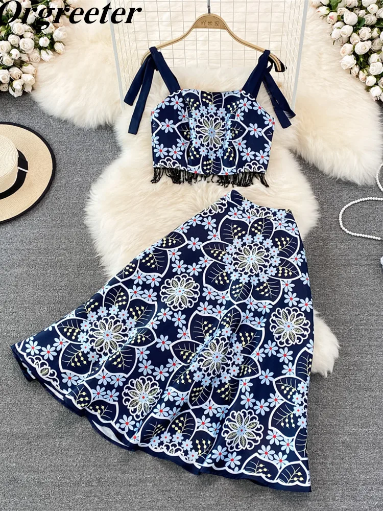 Beach Vacation Casual Two Piece Set Women Print Outfits Beaded Tassel Tube Top Camisole Outerwear+ Long Skirt Suits 2 Piece Sets
Beach Vacation Casual Two Piece Set Women Print Outfits Beaded Tassel Tube Top Camisole Outerwear+ Long Skirt Suits 2 Piece Sets