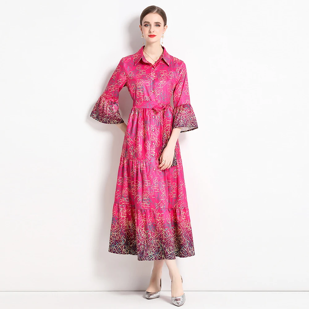 Fashion Designer Vintage Letter Print Shirt Dress Women Turn Down Collar Bow Lace Up Flare Sleeve Runway Long Vestidos M3947
Fashion Designer Vintage Letter Print Shirt Dress Women Turn Down Collar Bow Lace Up Flare Sleeve Runway Long Vestidos M3947