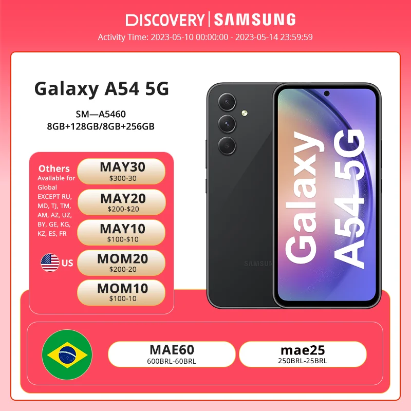 

New Samsung Galaxy A54 5G Smartphone Exynos 1380 6.4" FHD+ Super AMOLED Triple 50MP Camera 5000mAh 25W Fast Charging