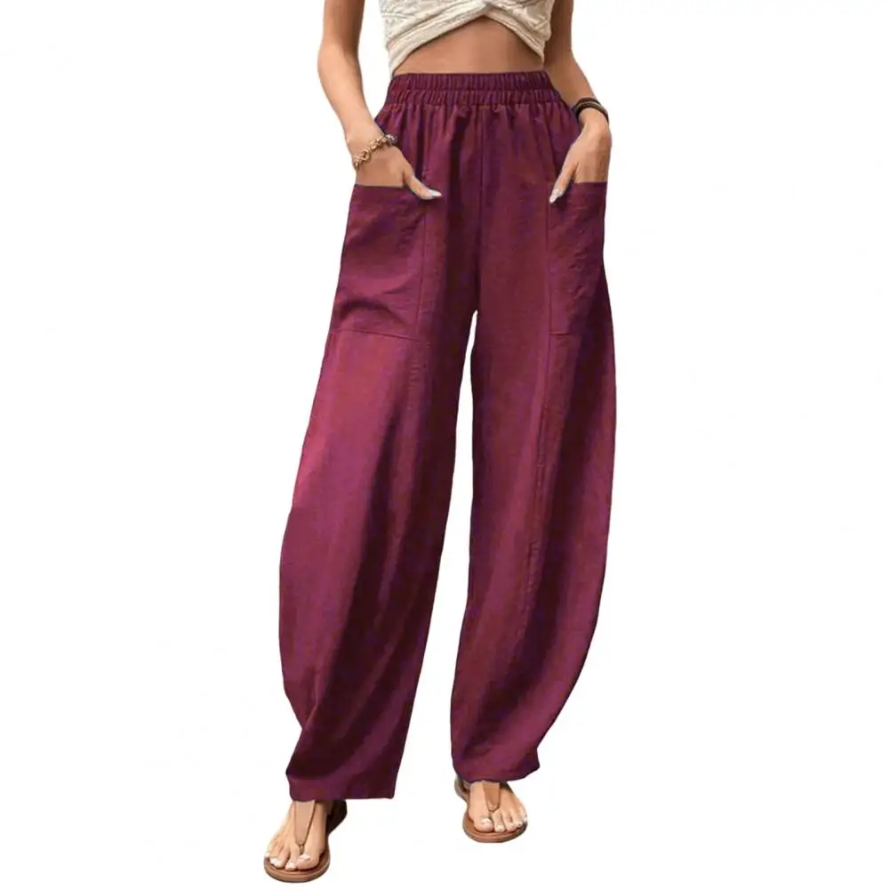 High Waist Elastic Waistband Women Pants Pockets Solid Color Ankle Length Summer Casual Wide Leg Harem Trousers Streetwear
High Waist Elastic Waistband Women Pants Pockets Solid Color Ankle Length Summer Casual Wide Leg Harem Trousers Streetwear
