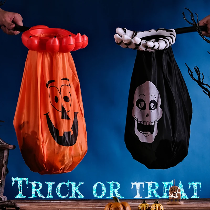 

2022 сумка для трюков или конфет, украшение в виде черепа на Хэллоуин, корзина тыквы, детский страшный скелет, Забавный костюм, реквизит