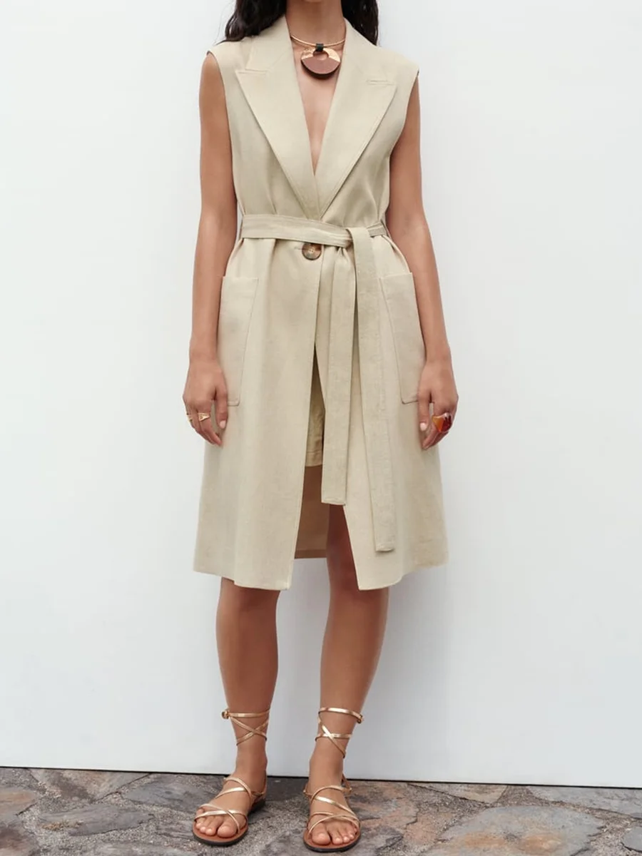 Fashion Women Long Waistcoat 2023 Summer Lapel Sleeveless With Belt Vintage Female Solid Coat Elegant Office Lady Outerwear New
Fashion Women Long Waistcoat 2023 Summer Lapel Sleeveless With Belt Vintage Female Solid Coat Elegant Office Lady Outerwear New