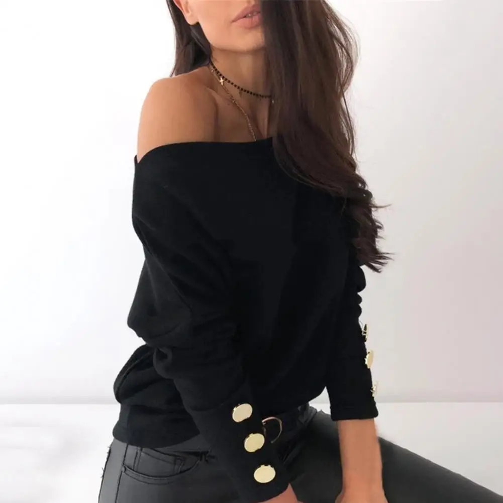 Women T-shirt Top Long Sleeve Buttons Cuffs Loose Fit Blouse Office Ladies Elegant Off Shoulder Autumn Shirt Streetwear
Women T-shirt Top Long Sleeve Buttons Cuffs Loose Fit Blouse Office Ladies Elegant Off Shoulder Autumn Shirt Streetwear
