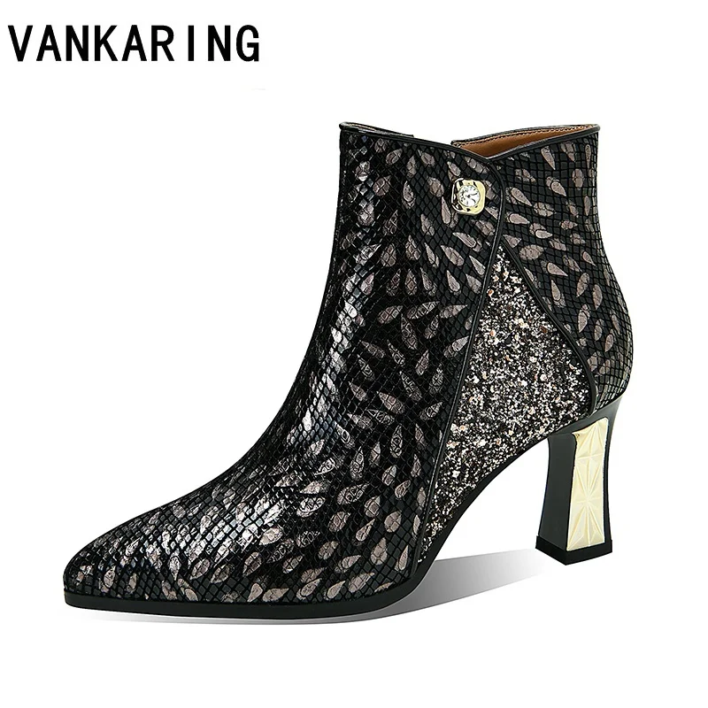 

luxurious printed sheepskin sculptural heel autumn winter boots shoes women platform ankle boots high heels black shoes boots