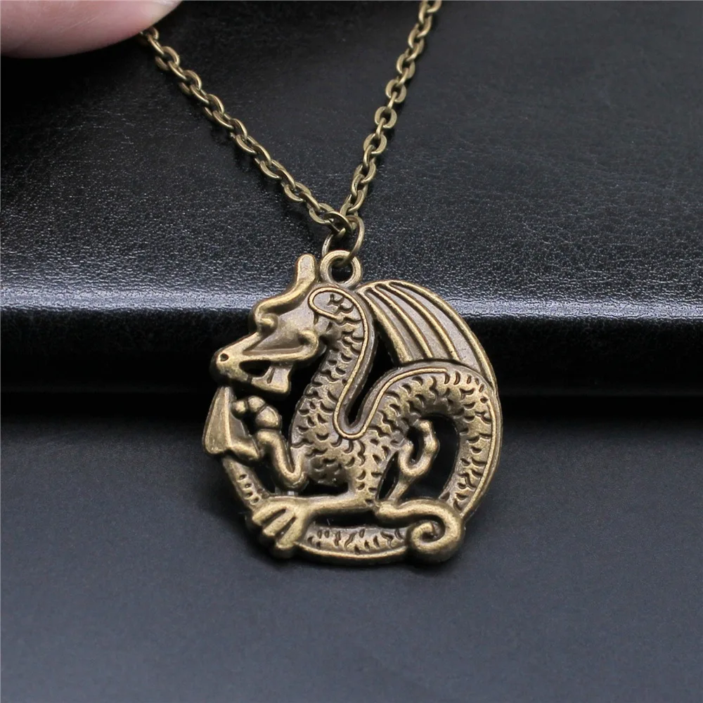 

Модное простое винтажное ожерелье с подвеской в виде дракона бронзового цвета 33x31 мм для женщин