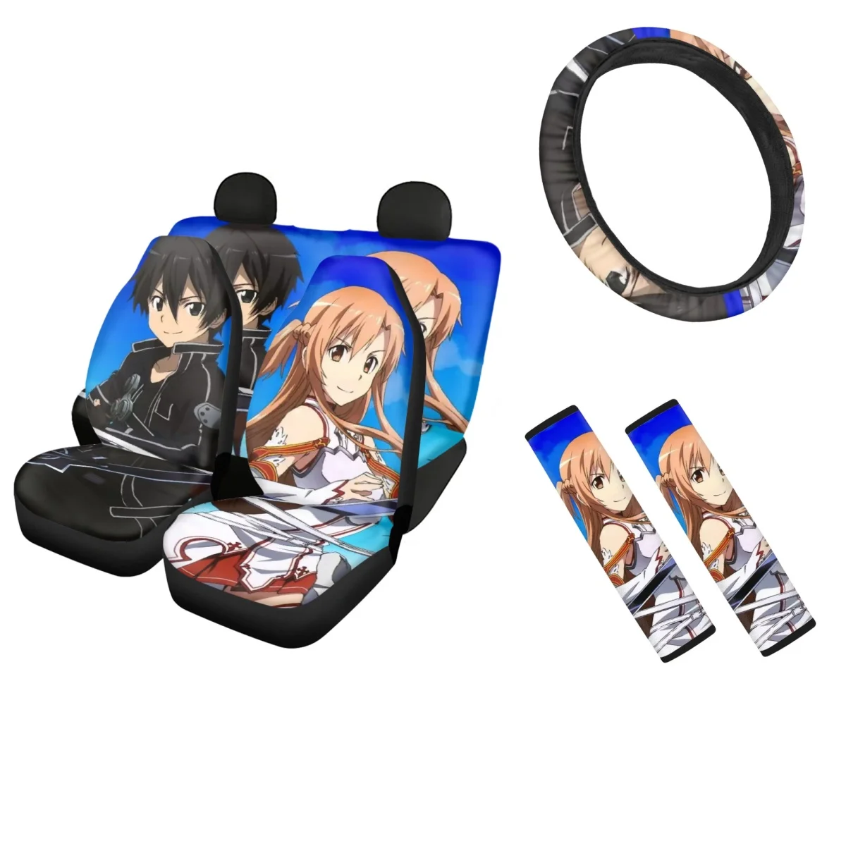 Sword Art Online Design Car Seat Covers Durable Steering Wheel Covers for Sedan Washable Seatbelt Shoulder Pad Full Set of 4Pcs
Sword Art Online Design Car Seat Covers Durable Steering Wheel Covers for Sedan Washable Seatbelt Shoulder Pad Full Set of 4Pcs