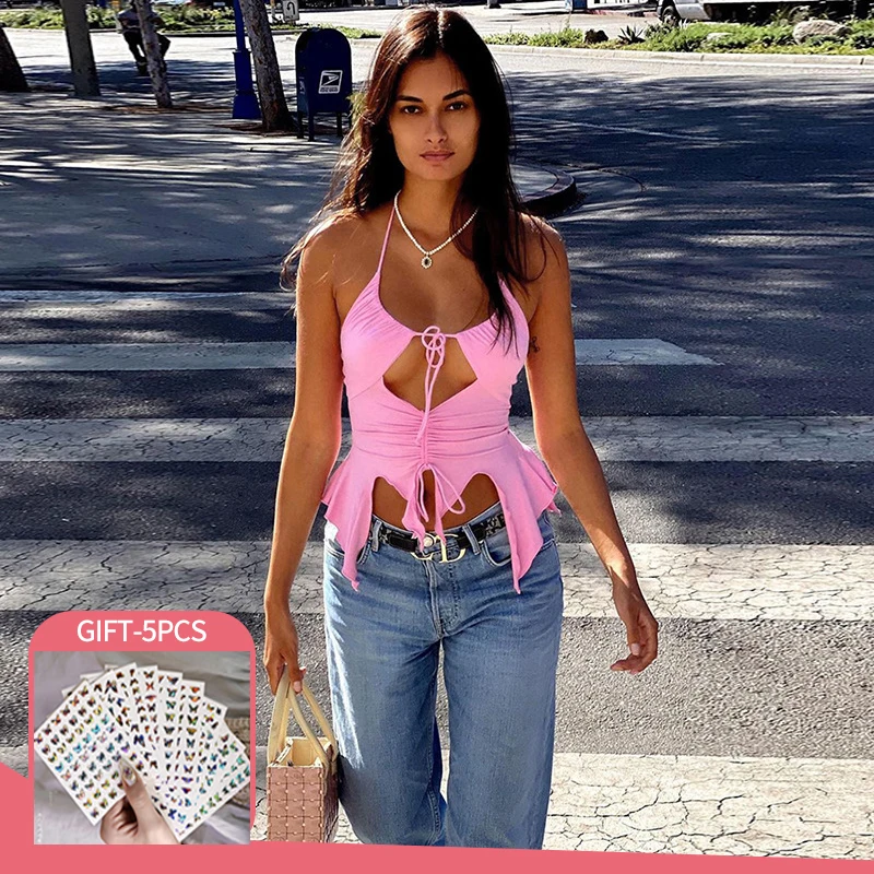 y2k Clothes Sexy Slim Camis Ruffles Cut Out White Corset Tops Women Fashion Bandage Hollow Out Halter Top Drawstring Clubwear
y2k Clothes Sexy Slim Camis Ruffles Cut Out White Corset Tops Women Fashion Bandage Hollow Out Halter Top Drawstring Clubwear