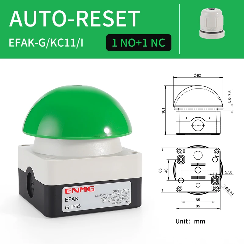 ENMG 1NO Ножной/ручной хлопучий переключатель IP65 EFAK Грибовидная головка Кнопочный переключатель аварийной остановки Самоблокирующийся Самосброс Противоударный
ENMG 1NO Ножной/ручной хлопучий переключатель IP65 EFAK Грибовидная головка Кнопочный переключатель аварийной остановки Самоблокирующийся Самосброс Противоударный