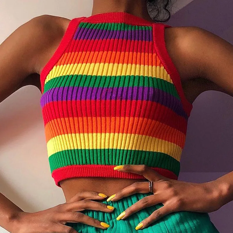Summer Woman Sleeveless Rainbow Printed Tank Tops Tops Streetwear Crop Tops Vest Red Sexy Knitted Tank Top 2023 Clothes Female
Summer Woman Sleeveless Rainbow Printed Tank Tops Tops Streetwear Crop Tops Vest Red Sexy Knitted Tank Top 2023 Clothes Female