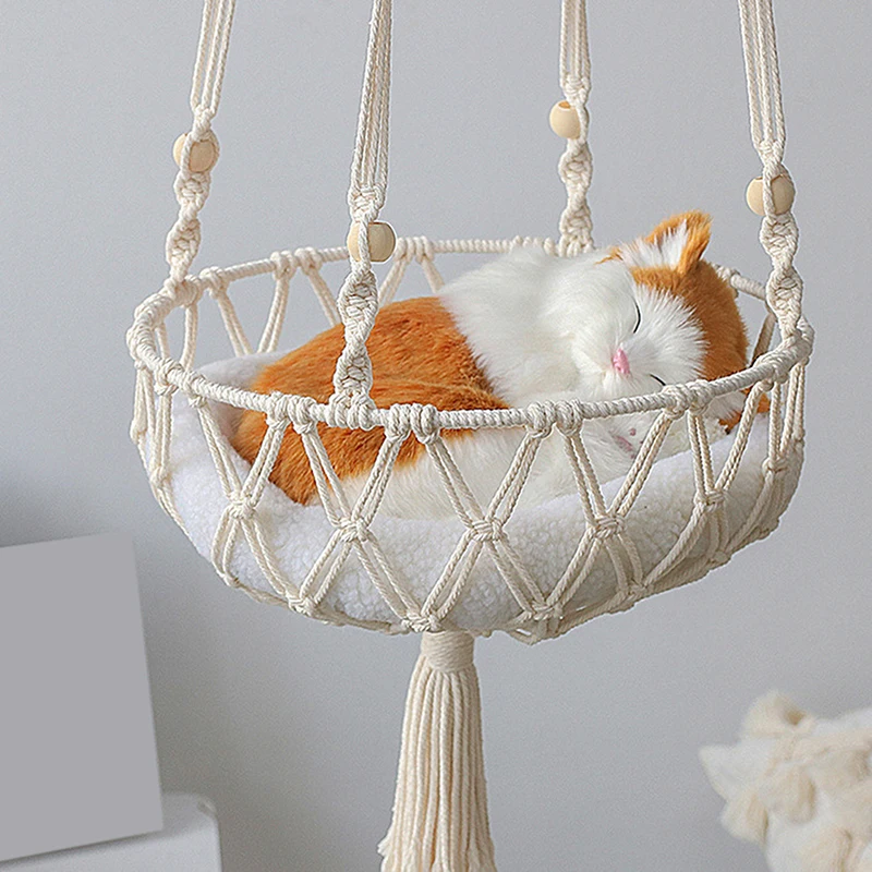 

Bohemia Hand Woven Cat Swing Tapestry Bed Macrame Rope Pet Cat Hammock For Cat Perch Wall Hanging Basket Sleeping Mat Home Decor