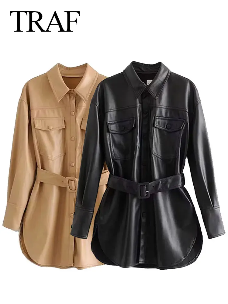 TRAF Autumn Women's Pu Faux Leather Jacket Solid Vintage Button Belt Slim Coat Casual Fashion Female Fleece Warm Outerwear
TRAF Autumn Women's Pu Faux Leather Jacket Solid Vintage Button Belt Slim Coat Casual Fashion Female Fleece Warm Outerwear