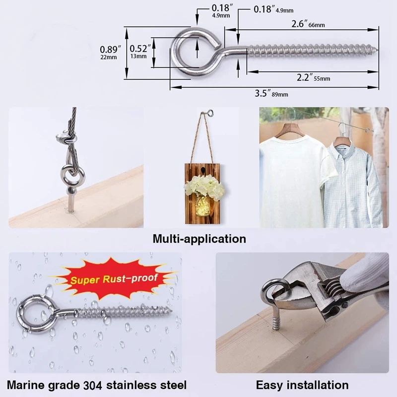 30 Pack Stainless Steel Eye Shape Screws Metal Hook Wood Terminal Ring Eyelet Hooks Self Tapping Screws M6
30 Pack Stainless Steel Eye Shape Screws Metal Hook Wood Terminal Ring Eyelet Hooks Self Tapping Screws M6