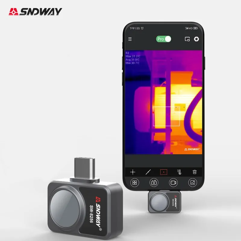 SW-8256 SNDWAY Mobile Phone Infrared Thermal Imager Thermal Camera Detect Building Heating HVAC Reseach for Android Type-C
SW-8256 SNDWAY Mobile Phone Infrared Thermal Imager Thermal Camera Detect Building Heating HVAC Reseach for Android Type-C